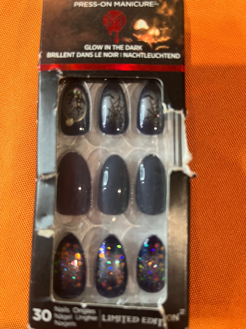 ♥️ imPRESS Women Makeup Press-On Nails - Black & grey  with Glitter - Picture 10 of 12